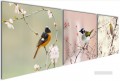 bird in oriental cherry in set panels